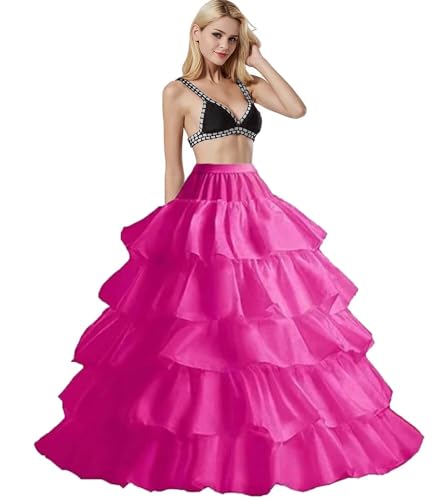 Damen Reifrock Petticoat Unterrock Krinoline Lang 4 Ring 5 Flouncing für Hochzeit Party, Rockabilly Barock Kleid 4 Reifen 5 Volant Unterröcke...