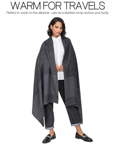 likemary Pashmina Shawls and Wraps for Women - Merino Wool Travel Blanket Scarf - Oversized Striped Shawl4