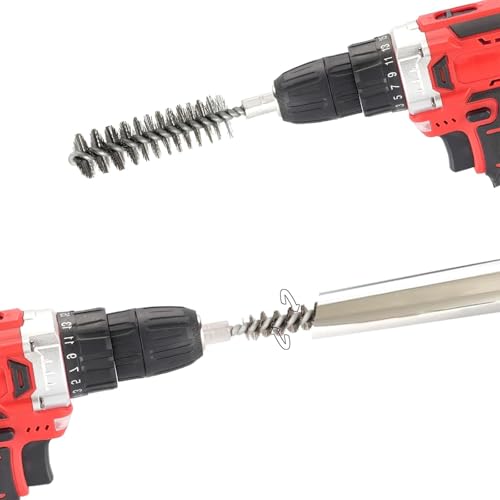 Image of 6pcs Set Bore Brush for Drill, 1 /4 inch Hex Shank Stainless Steel Twisted Wire Brush for Drill, 3pcs Tube Pipe Cleaner for Rust & 3pcs Copper Pipe Cleaner