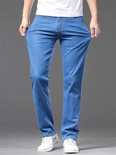 Hndudnff Men Thin Jeans Straight Elastic Baggy Denim Pants Business Casual Trousers with Pockets2
