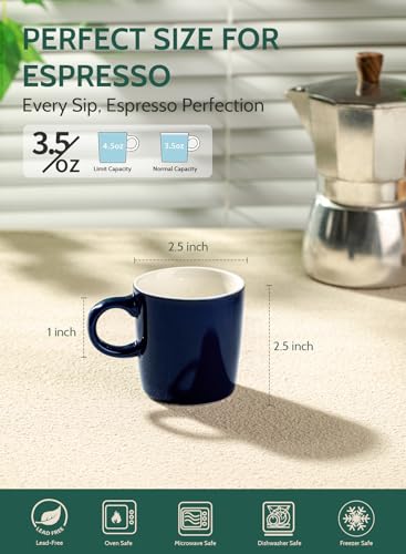 Image of Sweese 3.5oz Porcelain Espresso Cups Set of 4, Mini Coffee Mugs Demitasse Cups - Navy