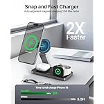 Foldable 3 in 1 Wireless Charging Station for Apple Magsafe Charger Stand,Fast Magnetic Wireless Charger Station for iPhone 17 Air 16 15 14 13 12 Series,Airpods Pro,Apple Watch Ultra (Pure Black) - Image 2