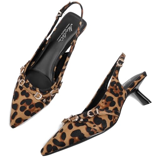 Image of Mostrin Kitten Heels for Women Pointed Toe Pumps Patent Leather Low Heel Slingback Heels with Buckle Dress Shoes for Dating Party Working