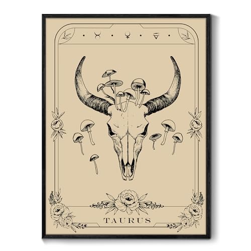 SERIMINO Witchy Framed Wall Art, Taurus Tarot Canvas Prints Paintings, Horoscope Dark Academia Home Decor Aesthetic, 16x24inch Gothic Wall Decor for Room