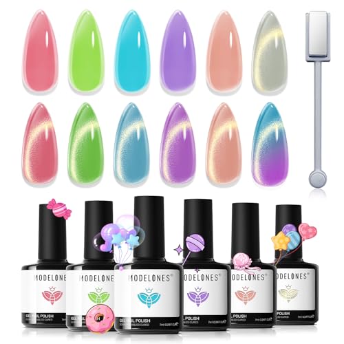 modelones Cat Eye Gel Polish Nail Magnet, 3-in-1 Cat Eye Magnet Pen & Heart-Shaped for Nail Art Tool Cylindrical & Ball &Lightning Circle Cat Eye Magnet for Cateye Gel Polish DIY Salon 5pcs