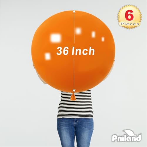 Image of 6 Pcs Orange 36 Inch Giant Balloons for Birthday Party Decorations | Orange 36 inch jumbo balloons for birthdays, weddings, graduations, backdrops, balloon arches, helium use and event decor.