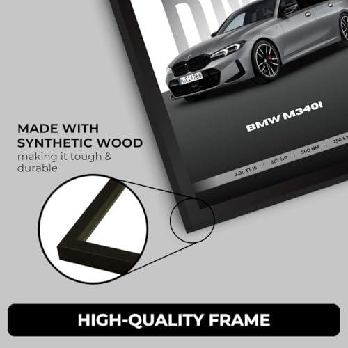 Image of BMV M340i Poster | Framed A4 Sized (31 x 23 cm) | Car Posters for Wall, Gift for Boys | Supercar Frames | BMV Poster M340i Sportscar Frame | Car Posters for Wall, Bedroom, Hostel, Study Room (F 169)