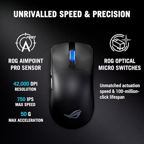 Image of ASUS ROG Harpe II Ace Wireless Esports Gaming Mouse - 2025, Pro-Tested, Right-Handed, 48g Lightweight, Tri-Mode Connectivity, 42K DPI, 8K Polling, 101Hr Battery, Web-Based Tool, PC /Mac Support - Black
