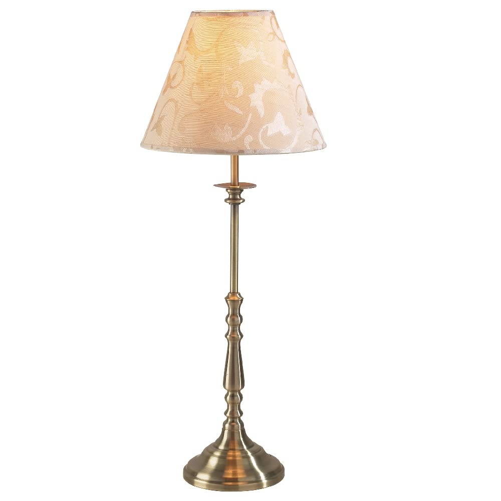 Britalia Antique Brass Vintage Candlestick Table Lamp With Cream Damask Shade | 55Cm Height | 1 X Ses E14 Lamp Bulb Required (Not Included) | Inline Switch | Uk Approved | Metal Lathe Turned Column