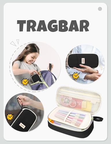 SUNEE Federmäppchen mit großer Kapazität, Ästhetische Mäppchen mit Fächern und Griff, Tragbare Federtasche und Federmappe für Schule, Büro, Mädchen, Jungen, Teenager & Erwachsene, Schwarz