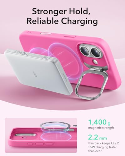 Coque silicone iPhone 17 ESR rose avec support et compatible MagSafe - 7