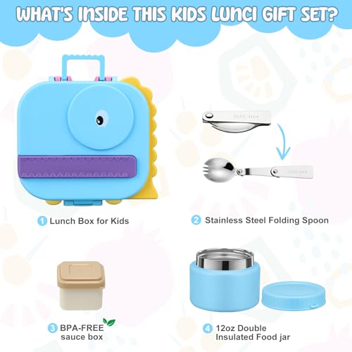 Image of Lunch Box Kids, Leak Proof 5 Compartment Bento Box for Kids, 13oz Thermo for Hot Food Kids Lunch Box,Hot Lunch Box for School Travel