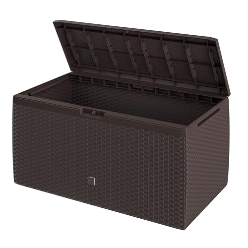 Casaria® Coffre de rangement XXL Aspect Polyrotin Brun 290L Roulettes Poignées Malle Terrasse Balcon Coffre de jardin