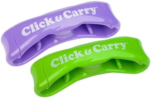 Click & Carry Grocery Bag Carrier Handle - Carry More in Fewer Trips, 100lb Capacity, Hands-Free, Gel-Padded Design, Shopping & Grocery Bag Holder - As Seen On Shark Tank, 2 Pack 1 Green & 1 Purple