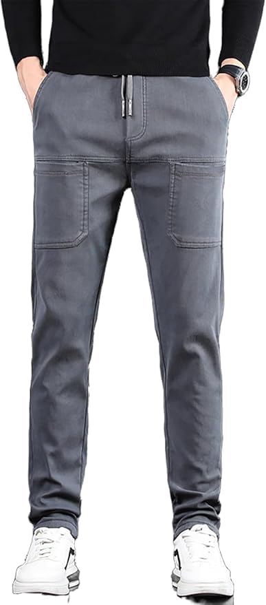 Mens High Stretch Multi-Pocket Durable Cargo Pants Men Comfy Lightweight Drawsting Work Hiking Cargo Pants
