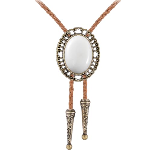Image of Jeilwiy Bolo Tie for Men Real Stone Westwern Cowboy Ties Silver Bolos Women Leather Necktie Gift for Birthday Christmas