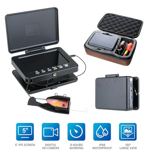 Image of Underwater Fishing Camera 5 inch LCD Monitor Portable Fish Camera with Light Waterproof IP68 for Ice Fishing, Lake Sea Boat Kayak Fishing