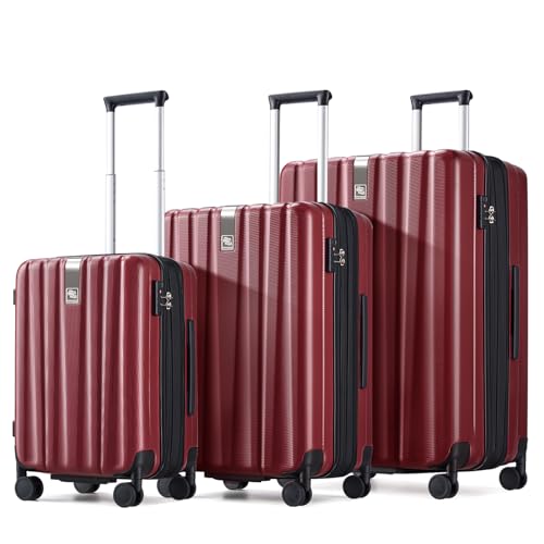 Image of Hanke Expandable Hardshell Luggage Sets 3 piece Carry On Luggage with Wheels Suitcases Lightweight Checked Tsa Luggage Rolling Large Suitcase Travel Luggage Bag Woman Men 20 /24 /29 Inch(Burgundy)