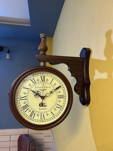 Image of Jefferson & Smith Vintage Double-Sided Wall Clock - Antique Victorian Hanging Clock with Bracket, Silent Quartz Movement, Roman Numerals, Rustic Farmhouse Decor for Home & Office