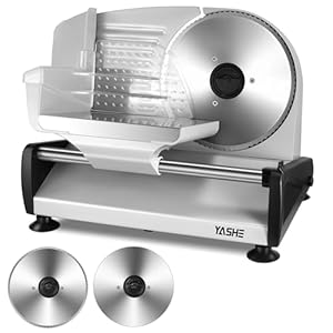 YASHE Allesschneider Elektrisch, 250W Brotschneidemaschine mit 19cm Gezahntem & Glattem Messer, Einstellbarer Schnittstärke 0–15 mm, Sicherheitsverriegelung, Rutschfeste Saugfüße, Leicht zu Reinigen