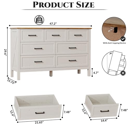 LYNSOM-Farmhouse-7-Drawers-Dresser-for-Bedroom-Wood-Rustic-Wide-Chest-of-Drawers-with-Deep-Drawers-Metal-Handle-Storage-Dressers-Organizer-for-Entryway-Hallway-Antique-White LYNSOM Farmhouse 7 Drawers Dresser for Bedroom Wood Rustic Wide Chest of Drawers with Deep Drawers Metal Handle Storage Dressers Organizer for Entryway Hallway Antique White