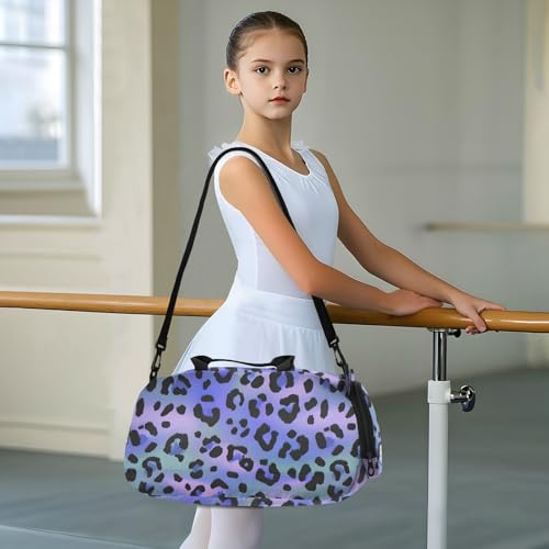 Duffle Bag for Boys or Girls with Shoes Compartment, Blue Laser Leopard Print Sports Travel Bag Overnight3