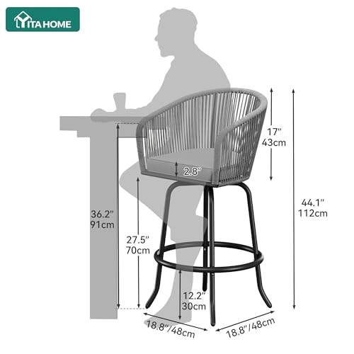 YITAHOME Butacos para Barra Exterior de 27", Set de 2 con Apoyabrazos y Cojines, Butacos Giratorios de 360° para Exterior, Set de 2 Butacos para Isla de Cocina y Patio miniatura 2
