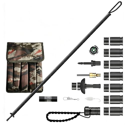 Trekking Pole Tactical Walking Stick, Multifunctional Aluminum Collapsible Survival Hiking Pole with...