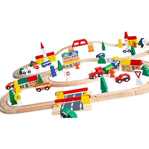 Orbrium Toys 100 Piece Triple Loop Wooden Train Set Track Generic Fits Thomas Brio Cover