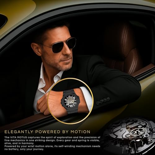 Image of 42MM Automatic Watch For Man, Mechanical Skeleton Roman Dial Black Watch | 30M Waterproof, Self Winding, Luxury Metal Watches Men With Open Back Case And Stainless Steel Chain