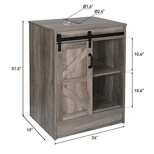 24" Barn Door Bathroom Vanity, Farmhouse Style Standing Pedestal Cabinet with Square White Ceramic Vessel Sink