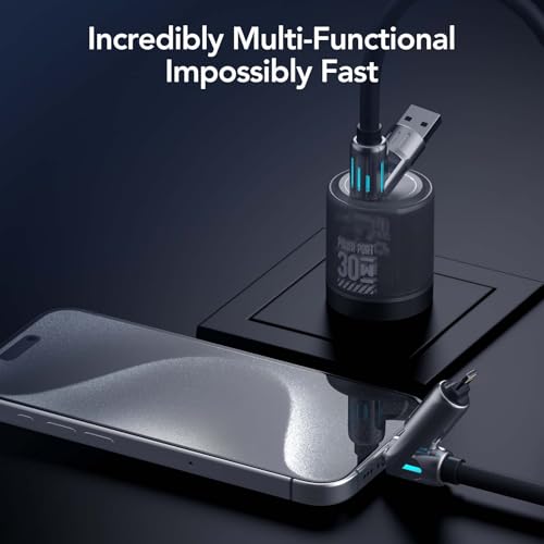Image of MFish 2-Pack 240W 4-in-1 Multi Charging Cable, Black+Grey, 6.6FT
