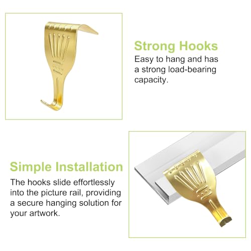 Image of 12Pcs Picture Rail Hooks, Metal Molding Hooks(Gold)