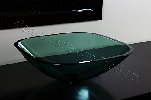 Bathroom Tempered Glass Vessel Sink Green Square Shape S12.2 +Free Pop Up Drain & Ring