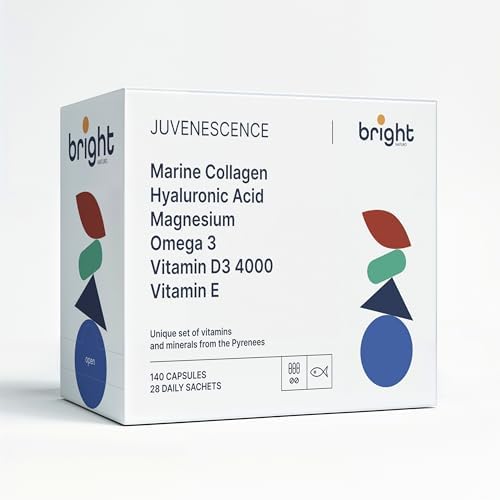 Colágeno marino hidrolizado Ácido-hialurónico + Magnesio Quelado + Omega 3 + Vitaminas E y D3. Suplemento Integral para Piel y Articulaciones 100% natural. 28 sachets diarios