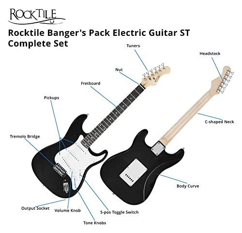 Rocktile Banger’s Pack Guitare electrique – Ensemble de Guitare électrique Noir – Kit avec Ampli de 25 W, Housse, Sangle… - Les Beatles, Paul McCartney, John Lennon, RIngo Starr, George Harrison Rocktile Banger's Pack Guitare electrique - Ensemble de Guitare électrique Noir - Kit avec Ampli de 25 W, Housse, Sangle… – Image 5