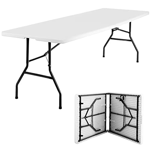 Image of FDW 8FT Folding Table Half Portable Foldable Table Picnic Table for Office Home Camping Party (White, 8 FT)