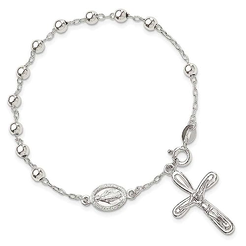 Precious Accents Sterling Silver Polished Beaded Single Decade Rosary 7.5 inch Bracelet3