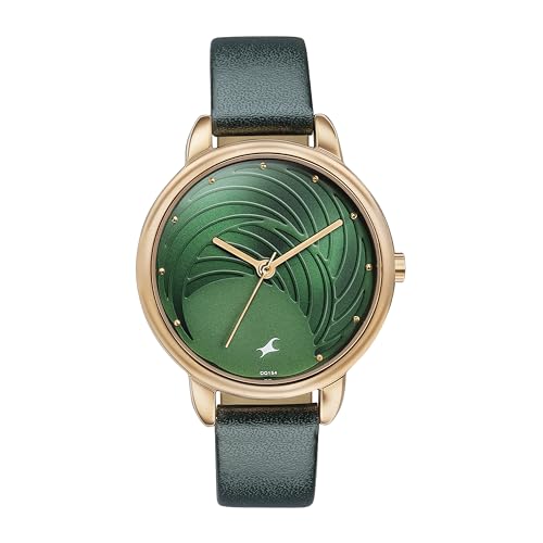 Fastrack Stunners Quartz Analog Green Dial Green Leather Strap Watch for Girls - 6282WL01