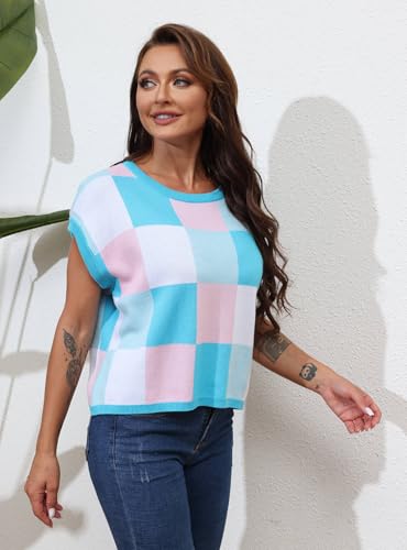 IRISGOD Womens Cap Sleeve Knit Tops Summer Short Sleeve Sweater Vest Color Block Crop T-Shirts4