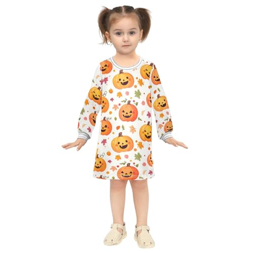 Kawai Pumpkin Girls Dresses Long Sleeve Sweatshirt Dress for Girls Winter Toddler Casual A Line Dresses Size 2-8T4