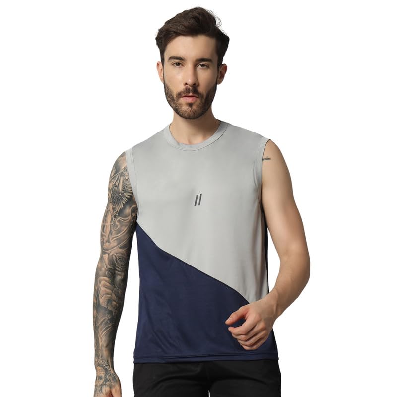 Image of ATICX Men's Polyester Sports Sleeveless T Shirt - Gym Vest, Workout Sando, Training Tank Top, Cut Sleeves Quick Dry Tee for Running, Swimming, Badminton, Fitness & Sports