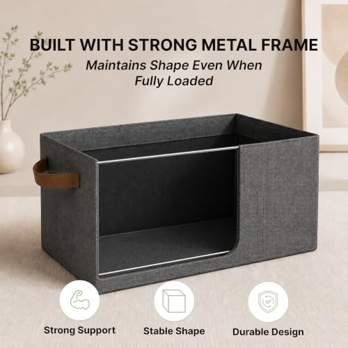 Image of DALUCI 3 Pcs Wardrobe Organizer for Clothes - Foldable Fabric Storage Box with Metal Frame | Storage Basket for Almirah, Cupboard, Jeans & Sweaters (Grey)