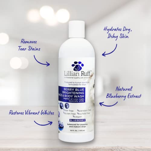 Lillian Ruff Berry Blue Brightening Face And Body Wash For Dogs And Cats - Tear Free Blueberry Shampoo - Remove Tear Stains, Hydrate Dry Itchy Skin, Add Shine & Luster To Coats - Made In Usa (16Oz) #TOP2