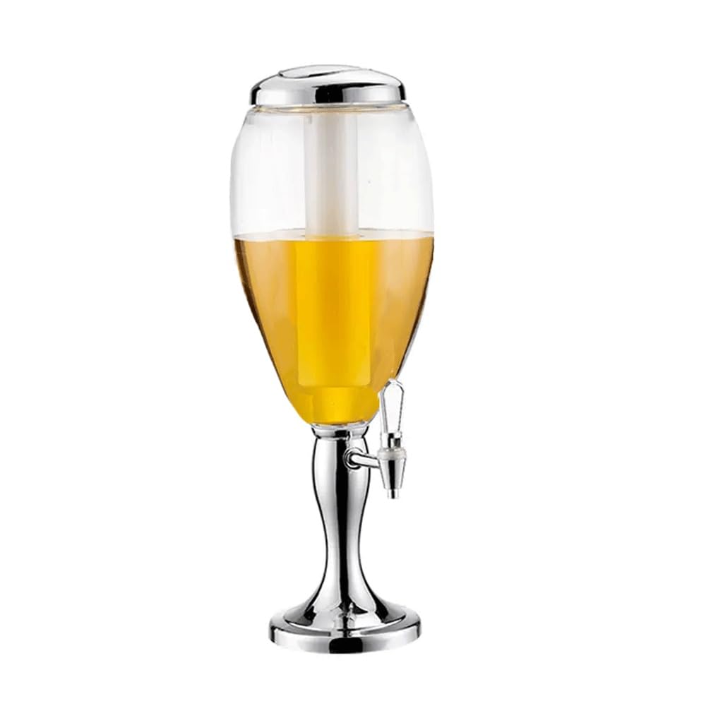 QYMLSH Beer Dispenser 5L Ice Tube Beer Dispenser Large Capacity Tabletop Beer Tower Removable Ice Tube Beer Tower Cooler Party Beverage Dispenser For Home Bar Gameday(Silver,5L)