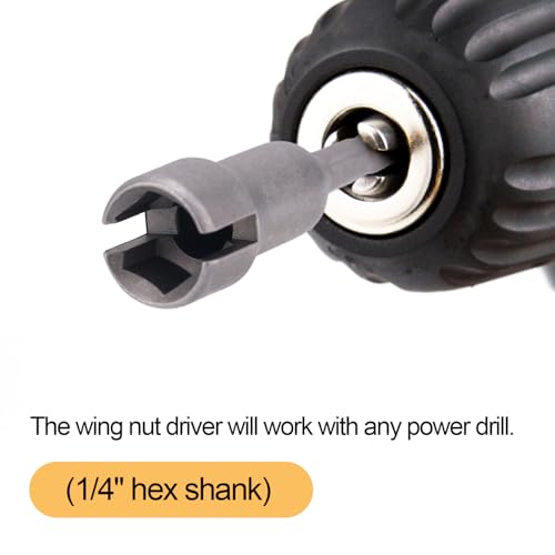 3pcs Wing Nut Drill Bit, Steel Hurricane Shutter Drill Bit Wingnut Socket Wrenches Tools Set Power Slot Wingnut Driver Bit 1/4 Inch Hex Shank for Panel Nuts C Hook Bolts Eye Screws Q-Hanger