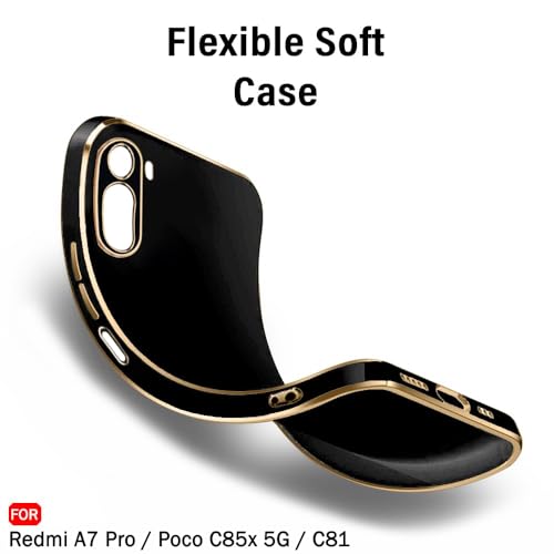 Image of TheGiftKart Luxurious Golden-Plated Back Cover Case for Mi Redmi A7 Pro /Poco C85x 5G / C81 | Raised Lips for Camera & Screen Protection | Shockproof Design | Stylish Back Cover Case (TPU, Black)