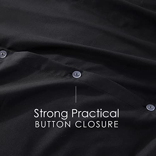 Image of Hearth & Harbor Black Duvet Cover with Fitted Sheet King Size | 4 Piece Soft Double Brushed Bedding Set, Button Closure, 1 Duvet Cover 104x90 Inches, 1 Fitted Sheet, 2 Pillow Shams