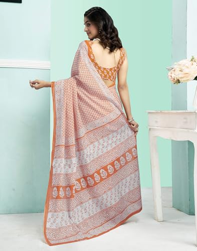Image of SIRIL Women's Printed Cotton Saree with Unstitched Blouse Piece