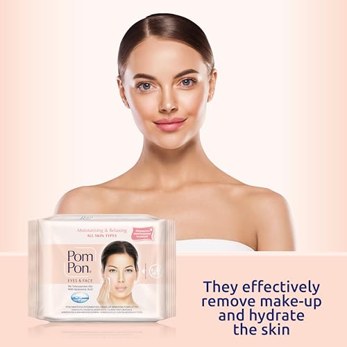 Pom Pon ALL SKIN Gesichts und Augen Make-up Entfernungstücher, mit natürlichen, feuchtigkeitsspendenden und entspannenden Inhaltsstoffen, 20 Stück